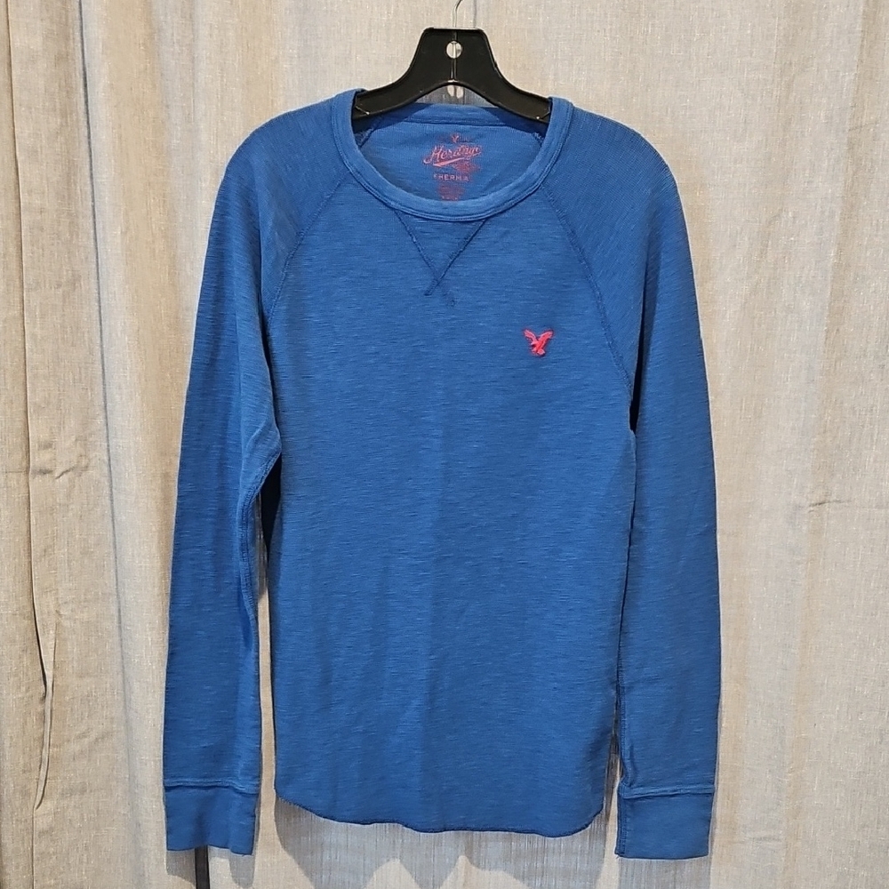 American Eagle Outfitters Blue Long Sleeve Thermal Shirt